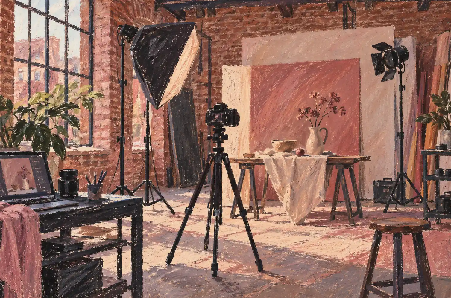 Illustration of photography businesses and their working space